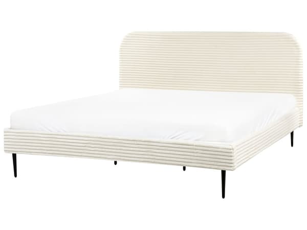 Seng Hvid Fløjl 180 x 200 cm Moderne Dobbeltseng Stof To Mands Seng Lav Sengeramme Minimalistisk Design