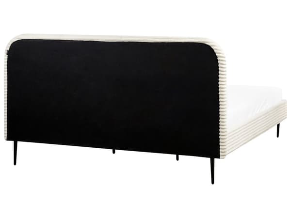 Seng Hvid Fløjl 180 x 200 cm Moderne Dobbeltseng Stof To Mands Seng Lav Sengeramme Minimalistisk Design