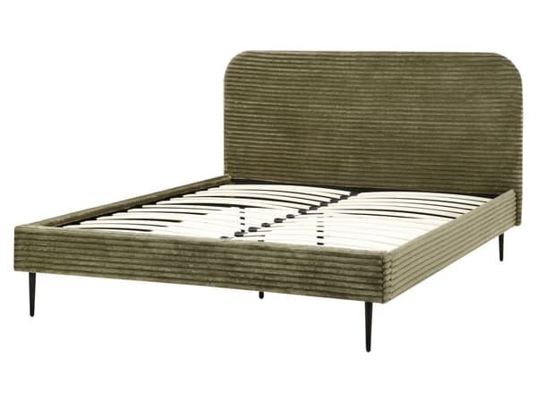 Seng Grøn Fløjl 160 x 200 cm Moderne Dobbeltseng Stof To Mands Seng Lav Sengeramme Minimalistisk Design