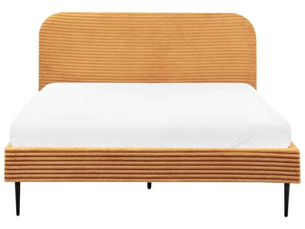 Seng Orange Fløjl 160 x 200 cm Moderne Dobbeltseng Stof To Mands Seng Lav Sengeramme Minimalistisk Design