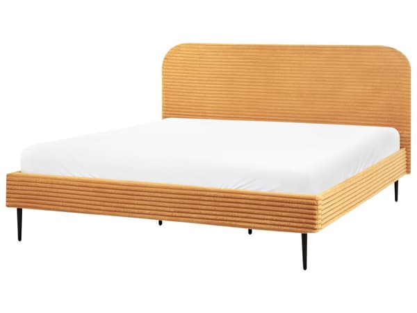 Seng Orange Fløjl 180 x 200 cm Moderne Dobbeltseng Stof To Mands Seng Lav Sengeramme Minimalistisk Design