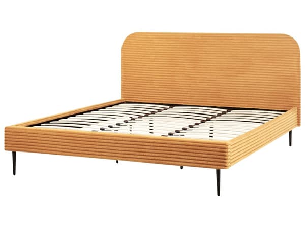 Seng Orange Fløjl 180 x 200 cm Moderne Dobbeltseng Stof To Mands Seng Lav Sengeramme Minimalistisk Design