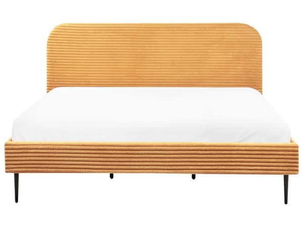 Seng Orange Fløjl 180 x 200 cm Moderne Dobbeltseng Stof To Mands Seng Lav Sengeramme Minimalistisk Design