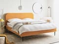 Miniatyrbillede 2 af 11: Seng Orange Fløjl 180 x 200 cm Moderne Dobbeltseng Stof To Mands Seng Lav Sengeramme Minimalistisk Design