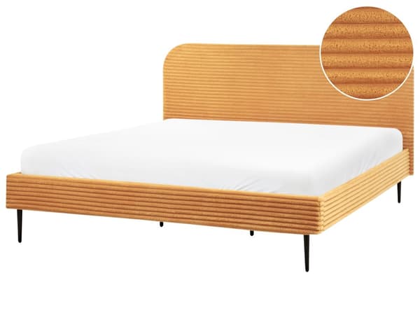 Seng Orange Fløjl 180 x 200 cm Moderne Dobbeltseng Stof To Mands Seng Lav Sengeramme Minimalistisk Design