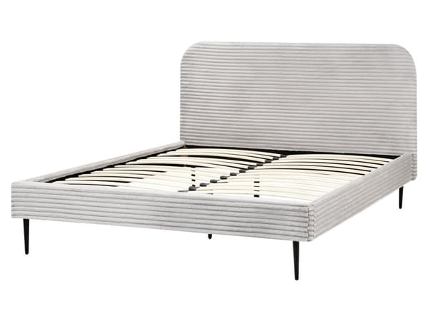 Seng Grå Fløjl 160 x 200 cm Moderne Dobbeltseng Stof To Mands Seng Lav Sengeramme Minimalistisk Design