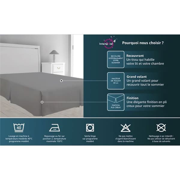 Cache sommier plateau 3 plissé 140 x 190 cm - Olika färger - Taupe