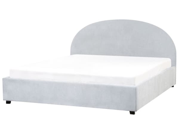Seng med oppbevaring Lyseblå Polyesterstoff 180 x 200 cm Sengegavl Oppbevaringsrom Minimalistisk og retro stil Soverom Dobbeltseng