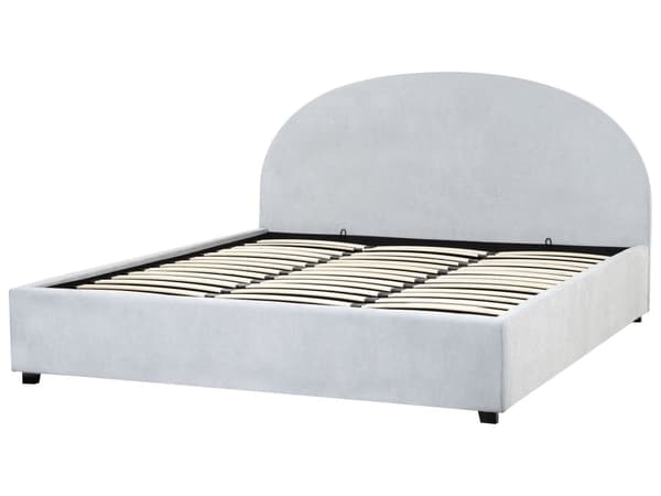 Seng med oppbevaring Lyseblå Polyesterstoff 180 x 200 cm Sengegavl Oppbevaringsrom Minimalistisk og retro stil Soverom Dobbeltseng