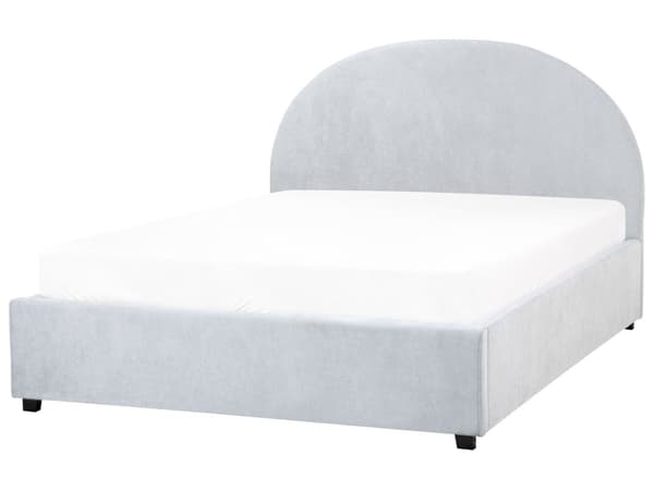Seng med oppbevaring Lyseblå Polyesterstoff 140 x 200 cm Sengegavl Oppbevaringsrom Minimalistisk og retro stil Soverom Dobbeltseng