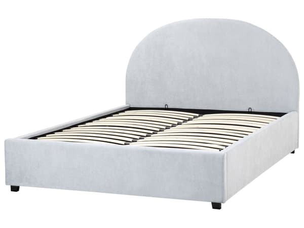Seng med oppbevaring Lyseblå Polyesterstoff 140 x 200 cm Sengegavl Oppbevaringsrom Minimalistisk og retro stil Soverom Dobbeltseng
