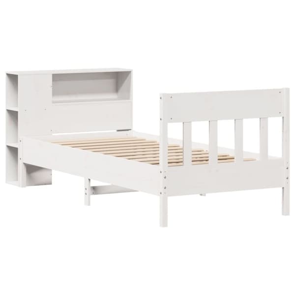 vidaXL Sänky kirjahyllyllä ei patjaa valkoinen 90x200 cm täysi mänty