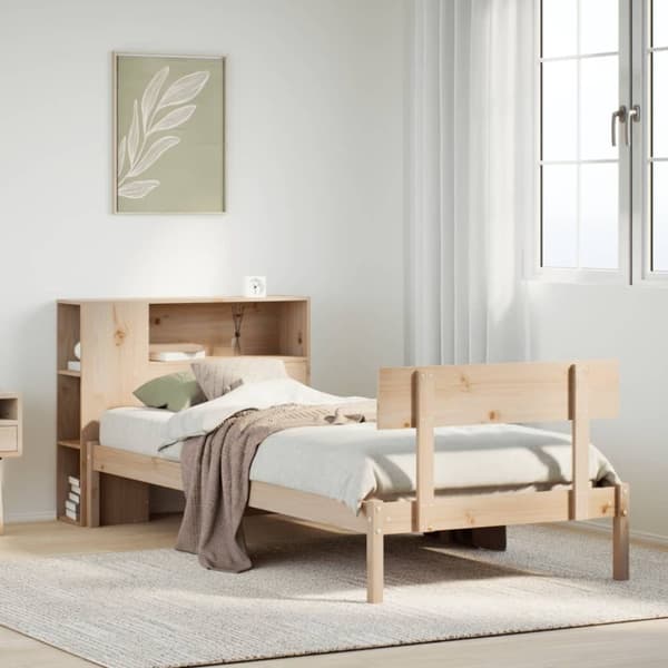 vidaXL Sänky kirjahyllyllä ilman patjaa 90x200 cm täysi mänty