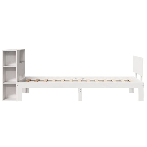 vidaXL Sänky kirjahyllyllä ei patjaa valkoinen 90x200 cm täysi mänty