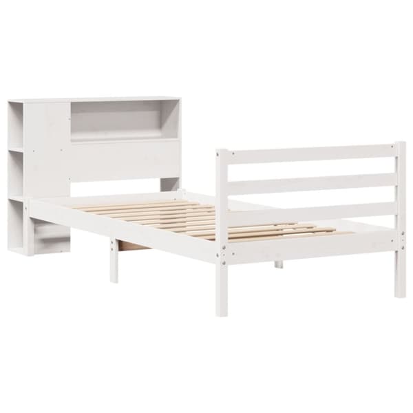 vidaXL Seng med bokhylle uten madrass hvit 90x200 cm heltre furu