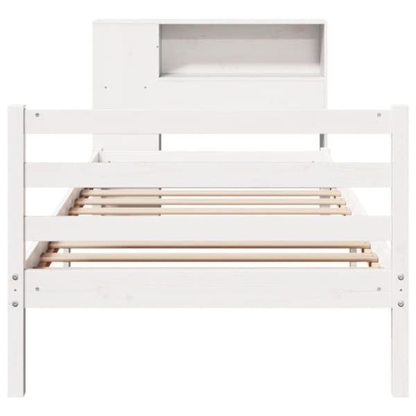 vidaXL Seng med bokhylle uten madrass hvit 90x200 cm heltre furu