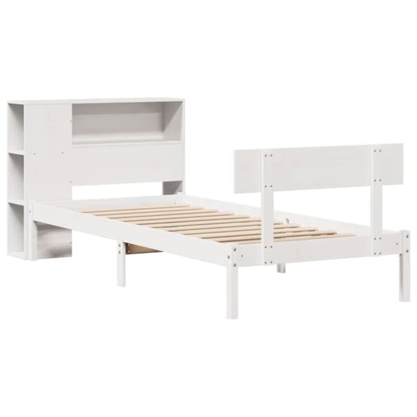 vidaXL Seng med bokhylle uten madrass hvit 90x190 cm heltre furu