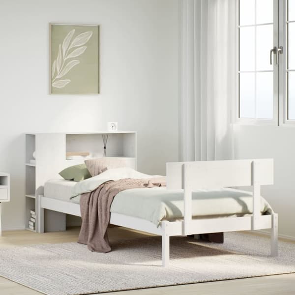 vidaXL Seng med bokhylle uten madrass hvit 90x190 cm heltre furu