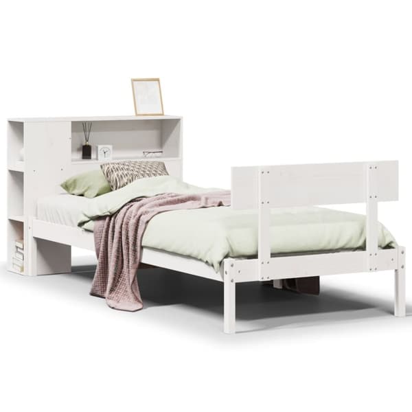 vidaXL Seng med bokhylle uten madrass hvit 90x190 cm heltre furu