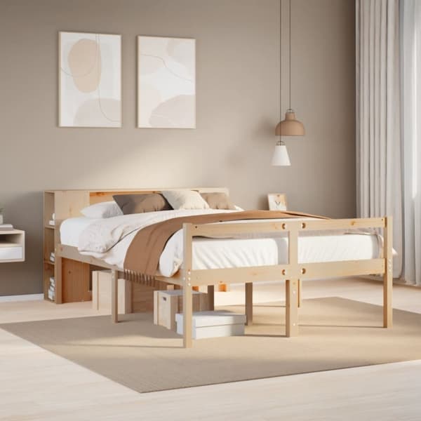 vidaXL Sänky kirjahyllyllä ilman patjaa 140x190 cm täysi mänty