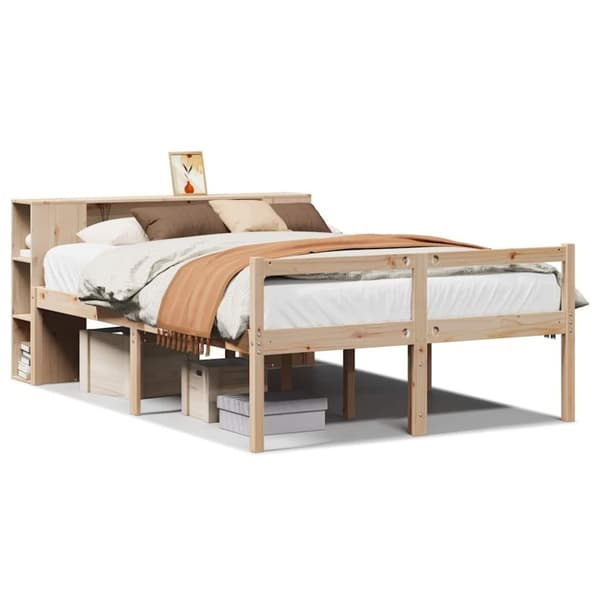 vidaXL Seng med bokhylle uten madrass 140x190 cm heltre furu