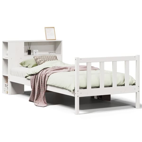 vidaXL seng med reol uden madras 75x190 cm massivt fyrretræ hvid