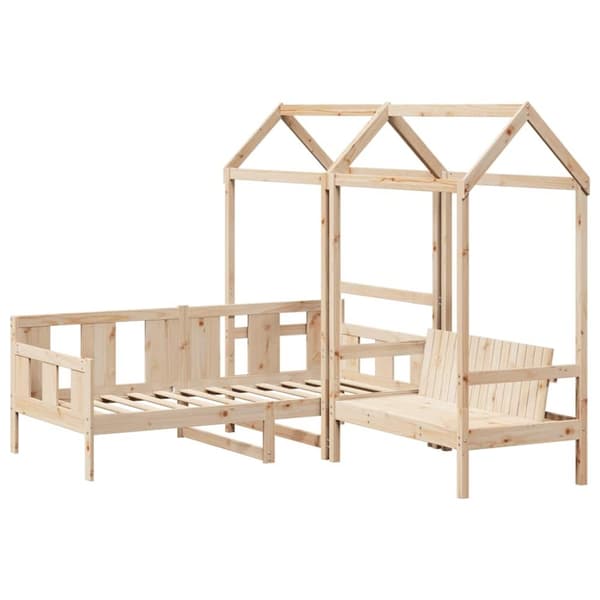 vidaXL Sett med dagseng og benk med tak 80x200 cm heltre furu