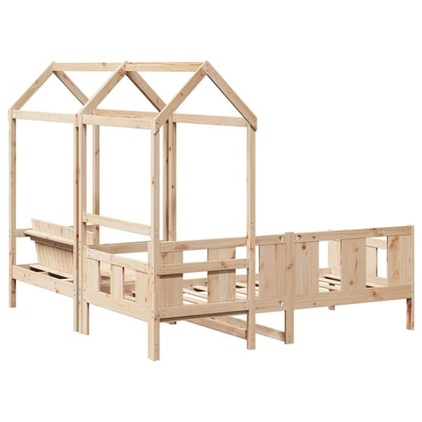 vidaXL Sett med dagseng og benk med tak 80x200 cm heltre furu