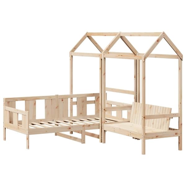 vidaXL Sett med dagseng og benk med tak 90x190 cm heltre furu