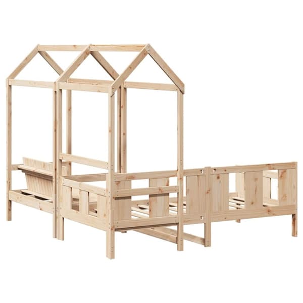 vidaXL Sett med dagseng og benk med tak 90x190 cm heltre furu
