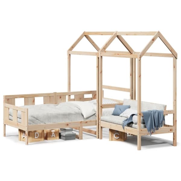 vidaXL Sett med dagseng og benk med tak 90x190 cm heltre furu