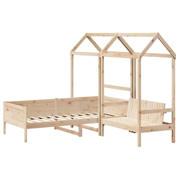 vidaXL Sohvasänky ja penkkisarja katoksella 80x200 cm täysi mänty