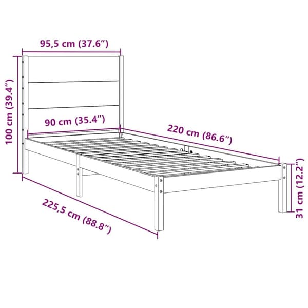 vidaXL ekstra lang sengeramme uden madras 90x220 cm massivt træ