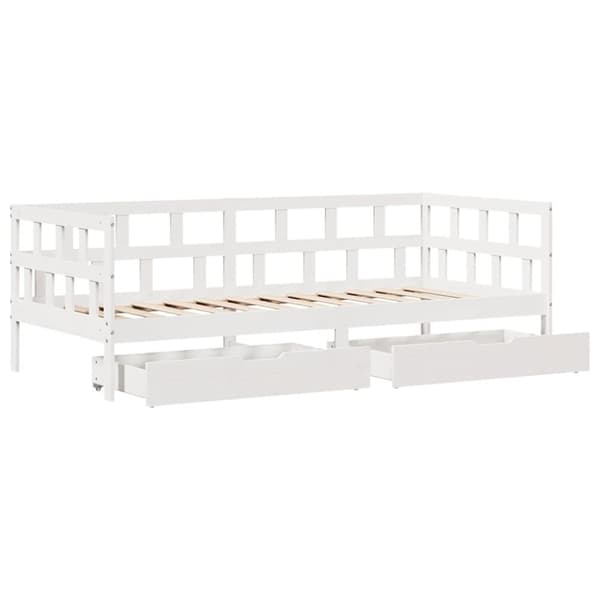 vidaXL Dagseng med skuffer hvit 80x200 cm heltre furu