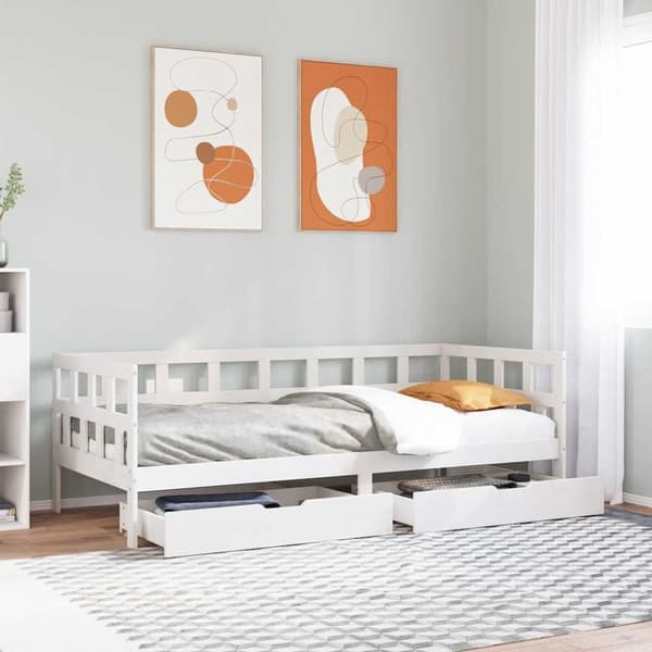 vidaXL Dagbädd med lådor vit 90x190 cm massiv furu