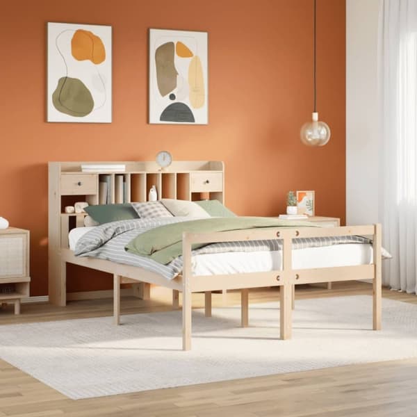 vidaXL Sänky kirjahyllyllä ilman patjaa 140x190 cm täysi mänty