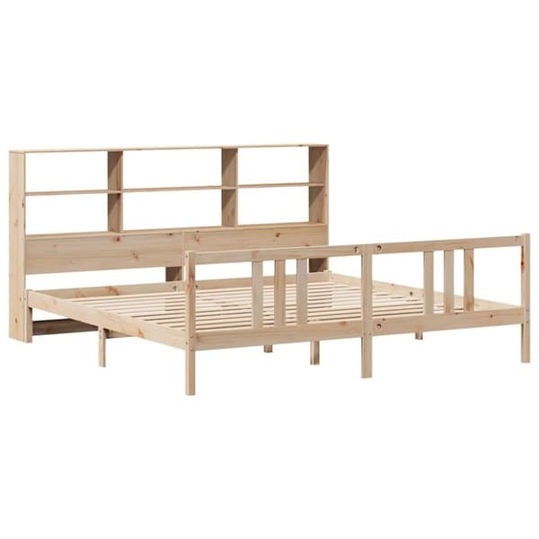 vidaXL Sänky kirjahyllyllä ilman patjaa 200x200 cm täysi mänty