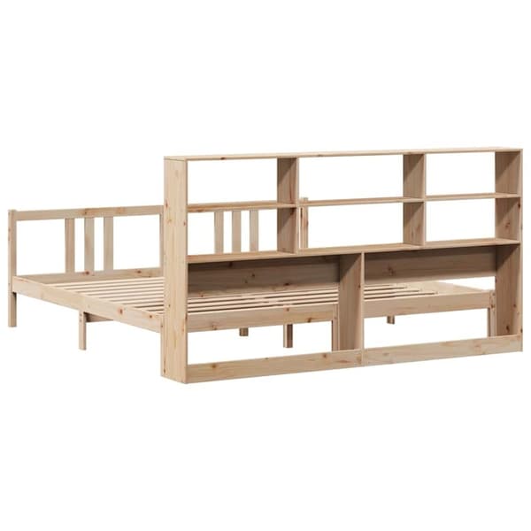 vidaXL Sänky kirjahyllyllä ilman patjaa 200x200 cm täysi mänty