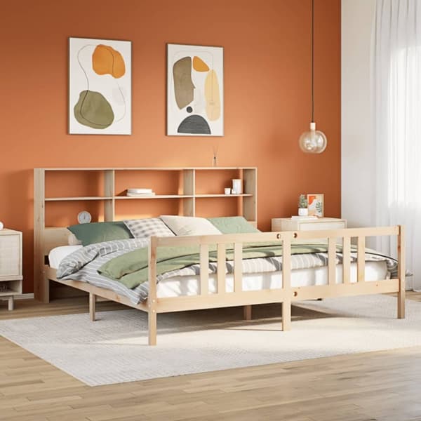 vidaXL Sänky kirjahyllyllä ilman patjaa 200x200 cm täysi mänty