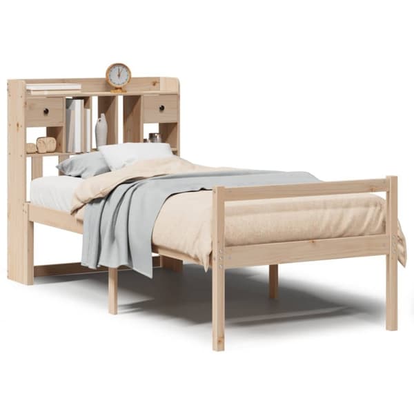 vidaXL Seng med bokhylle uten madrass 100x200 cm heltre furu