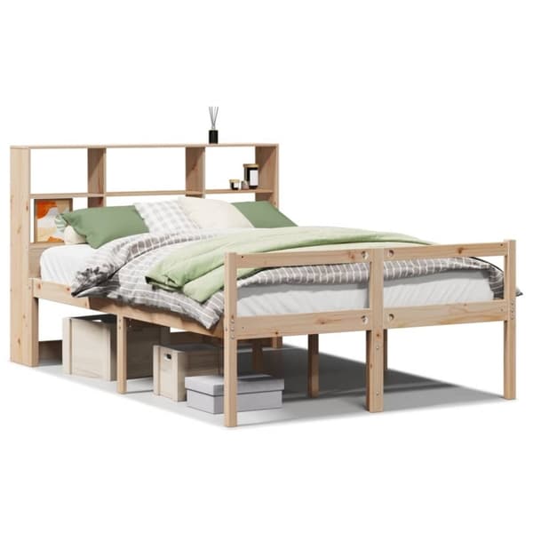 vidaXL Seng med bokhylle uten madrass 140x200 cm heltre furu