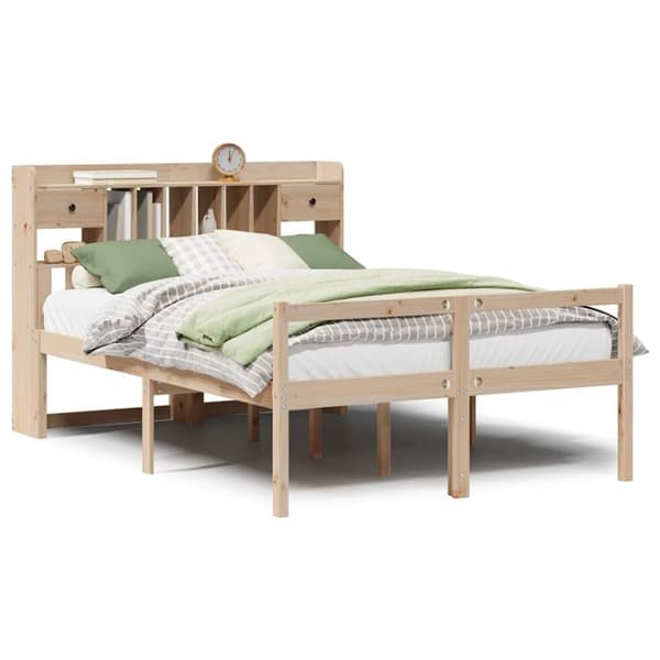 vidaXL Seng med bokhylle uten madrass 140x200 cm heltre furu