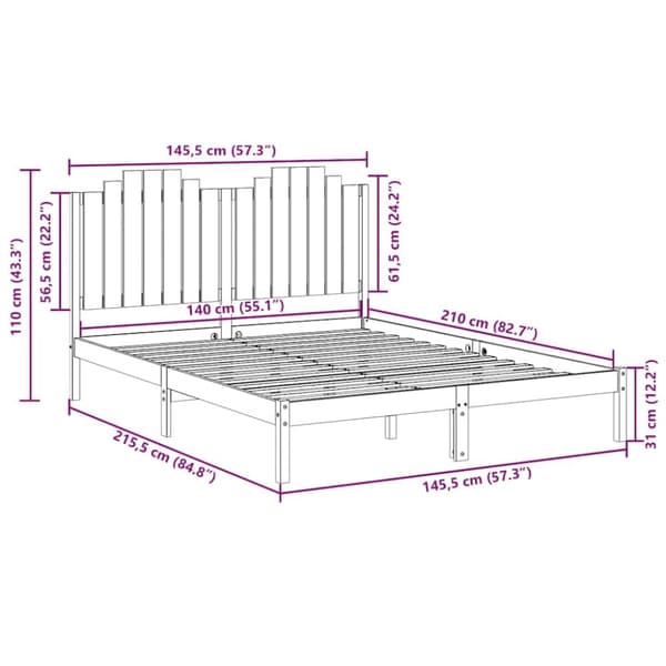 vidaXL Ekstra lang sengeramme uten madrass 140x210 cm heltre