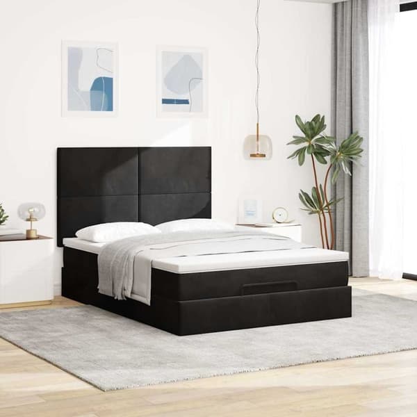 vidaXL osmannisk sengeramme med madrasser 140x190 cm fløjl sort