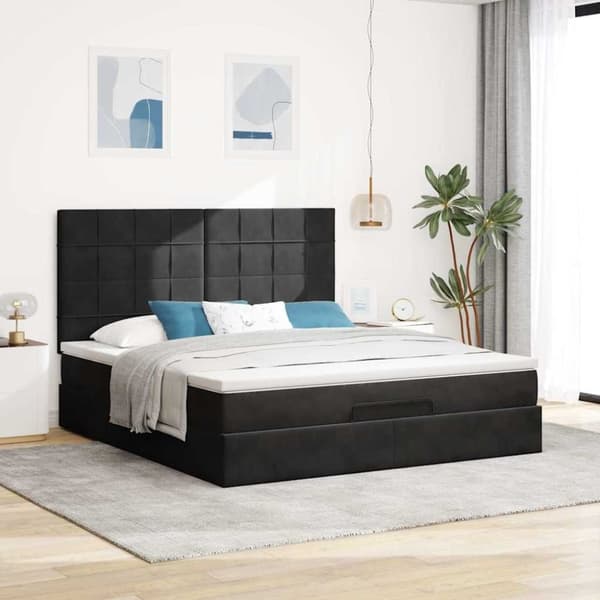 vidaXL Ottoman sengeramme med madrasser svart 180x200cm fløyel