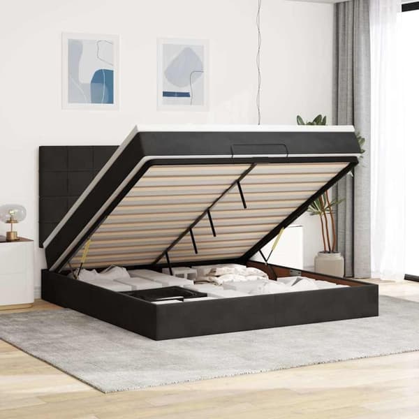 vidaXL Ottoman sengeramme med madrasser svart 180x200cm fløyel