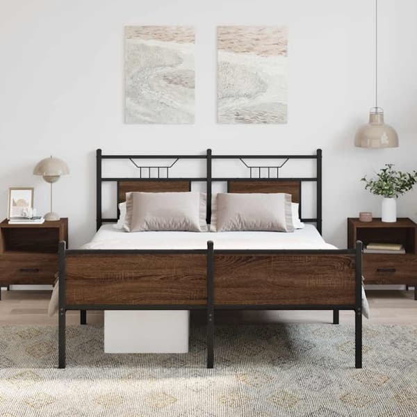 vidaXL sengeramme 137x190 cm uden madras konstrueret træ brunt eg