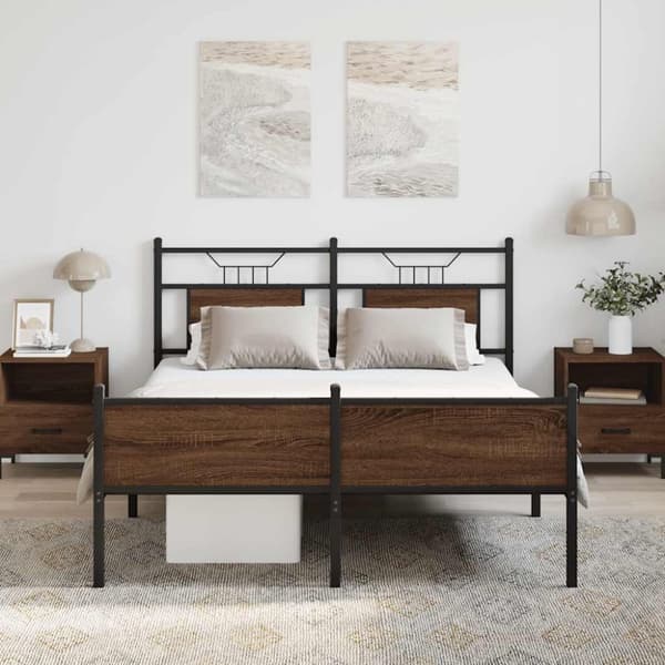 vidaXL sengeramme 140x200 cm uden madras konstrueret træ brunt eg