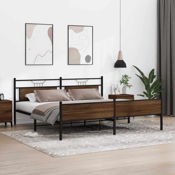 vidaXL Sengeramme i metall uten madrass brun eik 193x203 cm