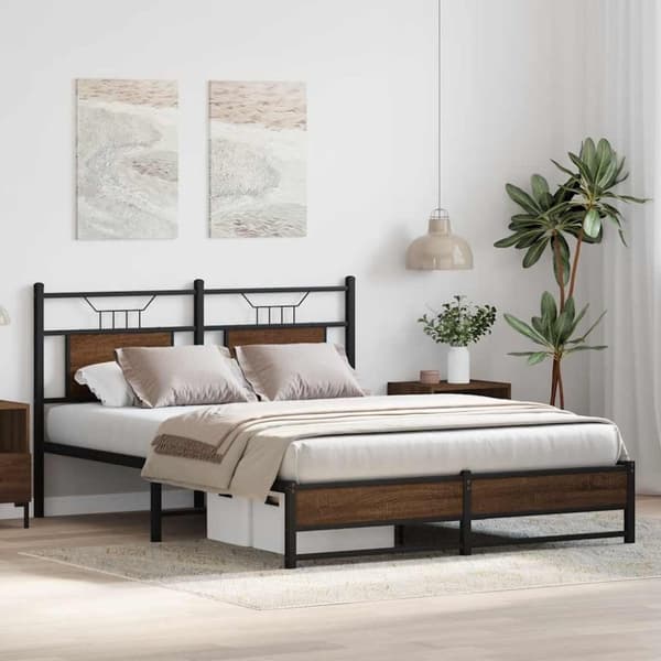 vidaXL Sängynrunko ilman patjaa ruskea tammi 150x200 cm tekninen puu